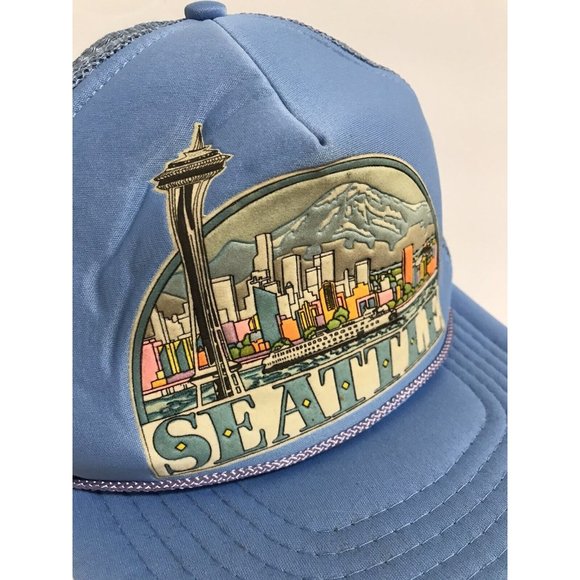 Vintage Seattle Washington Tourist Blue Snapback Hat - Picture 2 of 8